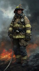 Fototapeta premium Firefighters are wearing full gear and standing in front of a fire