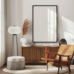 Mock up frame in modern interior, living room, mid century style.