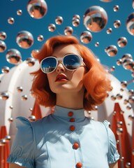 Fashionable portrait of woman in 60s retro futurism style