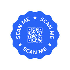 Blue QR code label with scan me text