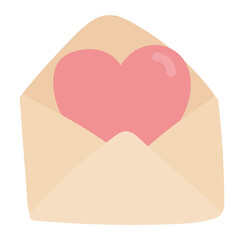 Love letter in flat design. Open romantic envelope with heart postcard. Vector illustration isolated.