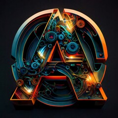 Letter A futuristic font. 3D rendering and 3D illustration.