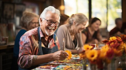 Group Of Retired Seniors Enjoying Art Class Together In A Creative Studio Setting