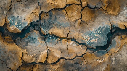 Fototapeta premium A cracked and broken rock with a blue line running through it