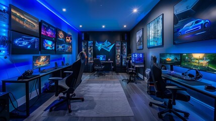 A room filled with numerous computers and monitors, setup for intense gaming sessions with friends...