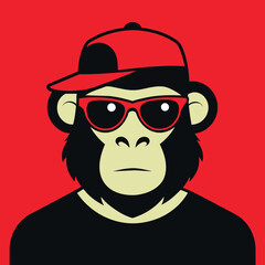 Monkey in sunglasses and a cap. Cool gorilla icon vector design