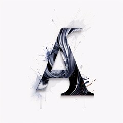 Alphabet letter A painted in black and white ink on white background
