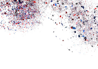 White banner with colorful stars.