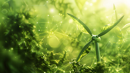 Green energy technology, environmentally sustainable renewable energy. clean energy windmill illustration.