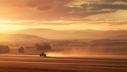 Fototapeta premium A tractor is driving through a field of dry grass by AI generated image