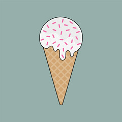 Ice cream cone with pink sprinkles on simple background