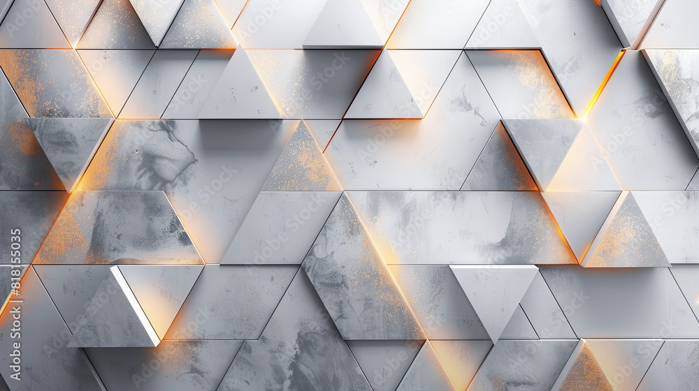 Poster 3d rendering of abstract geometric background with golden glittering triangular pattern