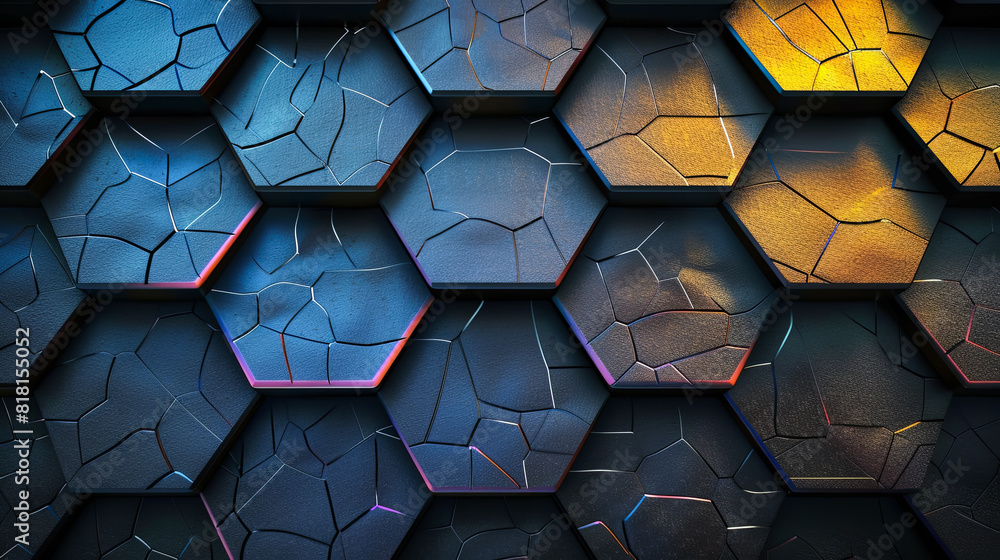 Poster 3d rendering of abstract geometric shapes in virtual space. futuristic background with hexagons.