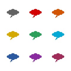 Thought bubble thinking cloud icon isolated on white background. Set icons colorful