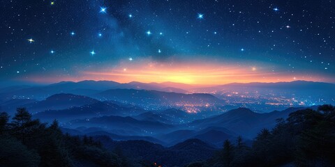 Starry Night Over Urban Glow: A Mountain's Reverie