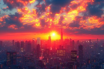Fototapeta premium Metropolis Radiance: Sunset Symphony