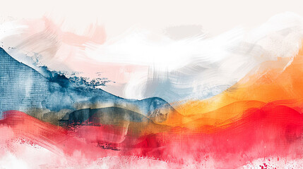 Abstract background with mountains and colorful sky. Digital watercolor painting.