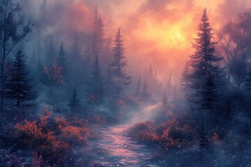 Dawn's Delight: A Serene Path in the Mist