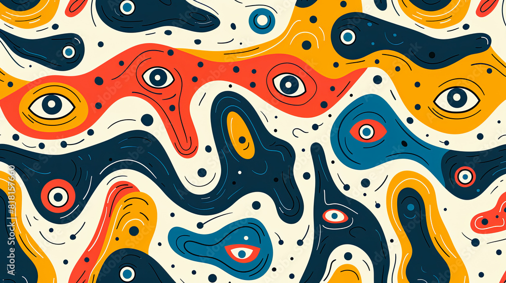 Poster seamless pattern with abstract shapes in retro style. vector illustration.