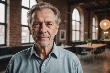 Portrait of a confident senior man in a loft flat