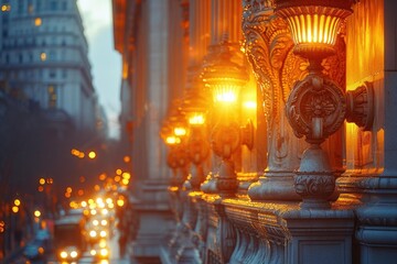 Fototapeta premium Sunset Embrace: City Architecture in Warm Light
