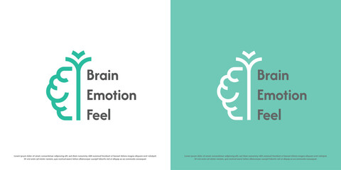 Mental health logo design illustration. Brain silhouette line art linear human head organ help support care medical therapy psychologist psychiatrist. Modern minimal simple flat icon symbol mint.