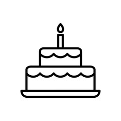 Cake with candle outline icon. Editable stroke. Birthday, holiday symbol 