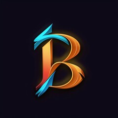 Vector illustration of letter B with blue and orange gradient. Isolated on black background.