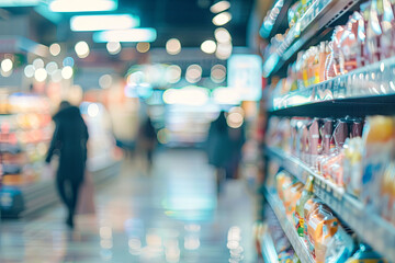 Blurred shopping shelves conveying the bustling and dynamic atmosphere of a retail environment