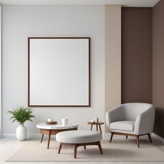 Mockup poster frame in minimalist living room, modern interior design, frame mockup