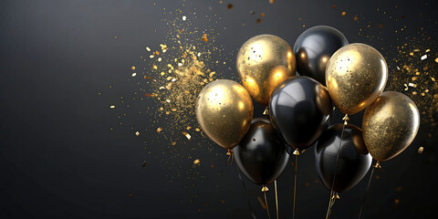 black background with balloons to celebrate