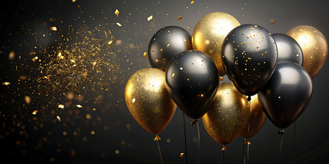 black background with balloons to celebrate