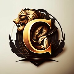 Lion head and letter c vector logo made in 3d software