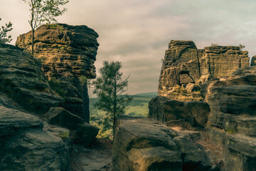 Landscape of sandstone rocks in Czech Republic.