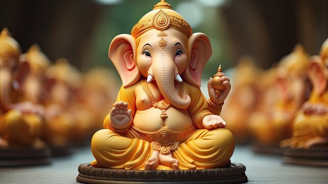 Colorful Ganesh Idol Celebrating Ganesh Chaturthi Festival in Traditional Indian Style