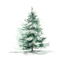 Snowy Christmas Tree watercolor isolated on white background