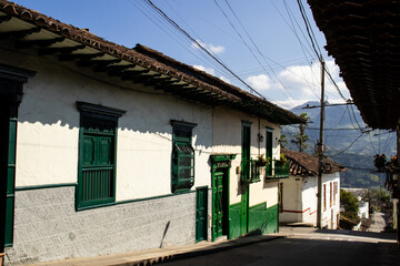 Beautiful streets at the historical downtown of the heritage town of Salamina located at the Caldas department in Colombia.