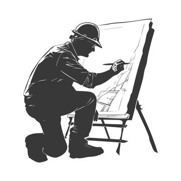 recommend clip art: silhouette architec drawing in action full body black color only