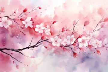 Obraz premium Cherry tree spring flower background aquarelle. Generative AI