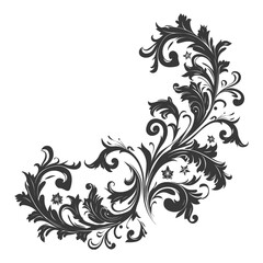 silhouette baroque ornament for corner with filigree floral element black color only
