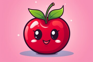 Illustration of a red apple with a green leaf. Generative AI