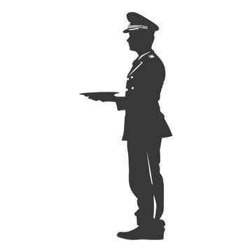 recommend clip art: silhouette bellboy hotel in action full body black color only