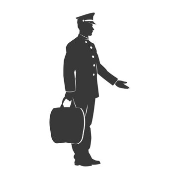 recommend clip art: silhouette bellboy hotel in action full body black color only