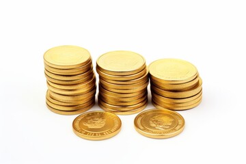 Golden coins isolated on white background. Generative AI