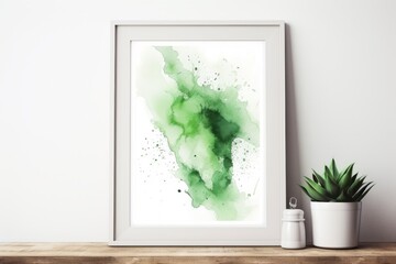 A framed art print of a green abstract painting. Generative AI
