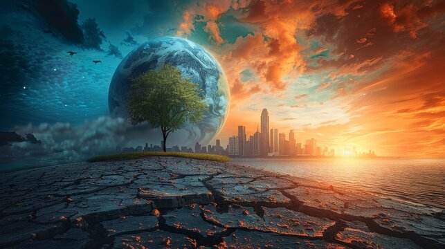 Craft an image representing the urgent need for global action on climate change