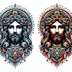 A jesus christ with long hair and a beard art lively used for printing card design has illustrative.