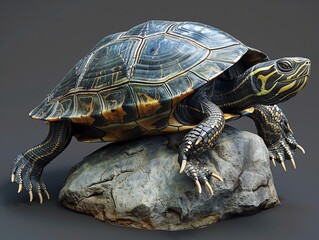 Obraz premium Design a digital CG 3D representation of a Map turtle from the side