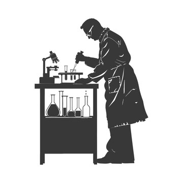 recommend clip art: silhouette chemist in action full body black color only