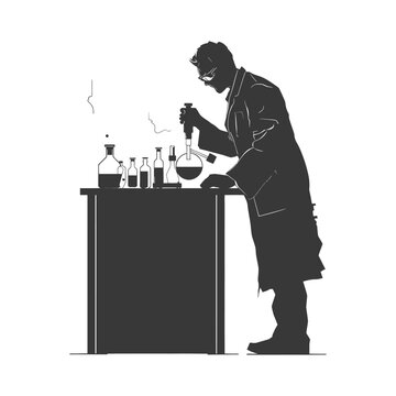 recommend clip art: silhouette chemist in action full body black color only